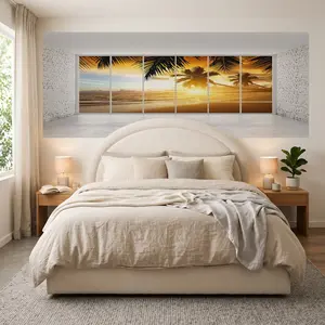 Bed Head Sticker, Self-Adhesive PVC, Beach Sunset Theme, Peaceful and Romantic Atmosphere, Natural Beauty, Universal Use