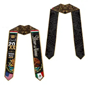 Personalized Name Mexican American Flag Stole – Class of 2026 Latino Graduation Sash