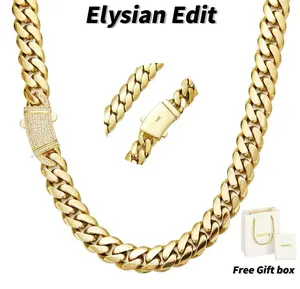 14K Gold Plated Cuban Link ChainNecklace/bracelet - Waterproof, Non-Tarnish & Hypoallergenic 316L Stainless Steel - 4mm-14mm Widths - Luxury Iced-Out Clasp chain miami men's jewelry