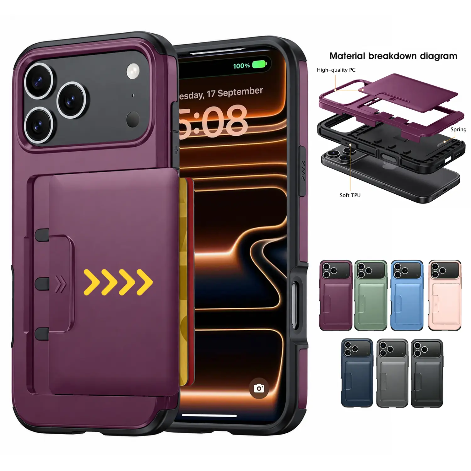 For iPhone 18 Pro Max 17 16 15 14 13 Pro Max, Convenient Storage & Everyday Protection,Detachable Wallet Phone Case with Card Holder, Slim Protective Case with 3 Card Slots & Raised Camera Protection