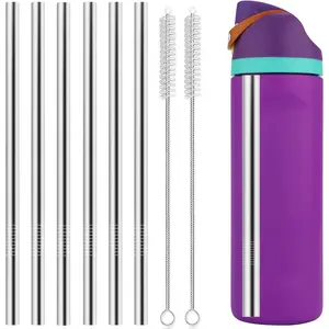 Metal Replacement Straws for  Water Bottle 24 oz 32 oz,  Stainless Steel Straws 6 count With 2 Cleaning Brush Compatible With  Water Bottle