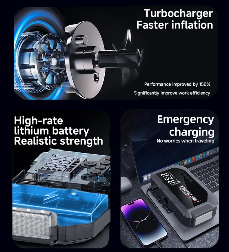 12V Portable Car Jump Starter 2000A Peak Emergency Battery Booster, Multifunction Power Bank with LED Light & Safe Protection, Universal Vehicle Jump Box for Roadside Assistance, Outdoor Camping and Daily Emergencies