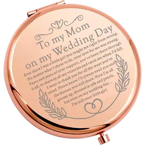 Wedding Mom Mirror Makeup Keepsake Gift,Engraved Pocket Mirror,Portable Mirror Gift for Women,Practical for Mom from Daughter Son,Makeup Mirror