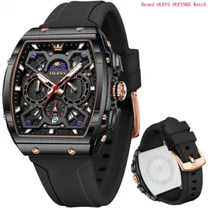 Brand OLEVS Mens Watches Chronograph Waterproof Luminous Silicon Strap Multifunction Watches for Men Quartz Business Calendar Men Wrist Watch