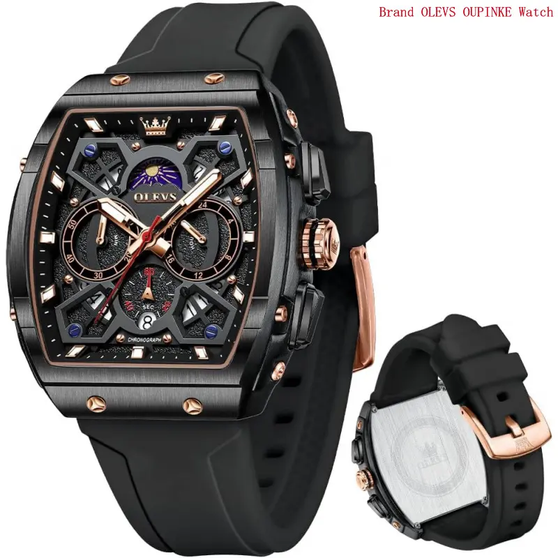 Brand OLEVS Mens Watches Chronograph Waterproof Luminous Silicon Strap Multifunction Watches for Men Quartz Business Calendar Men Wrist Watch