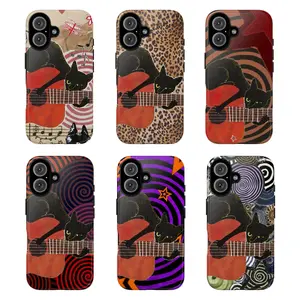Black Cat Guitar Phone Case, Tough Case for ip and ss – Artistic Retro Design, Cool Aesthetic Protective Cover, whimsical gift for him for her