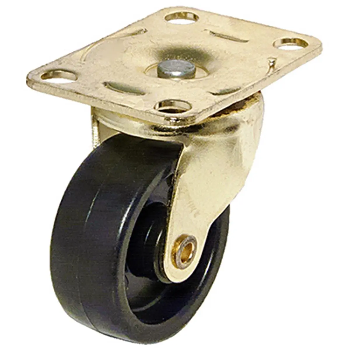 212 MAIN Light-Duty Plastic Furniture Moving Wheel Casters - 1.62 in., TruGuard Brass Finish, Black, with Hardware, 51 lb Load Capacity, Economical, Pack of 2, for Home Indoor Chairs