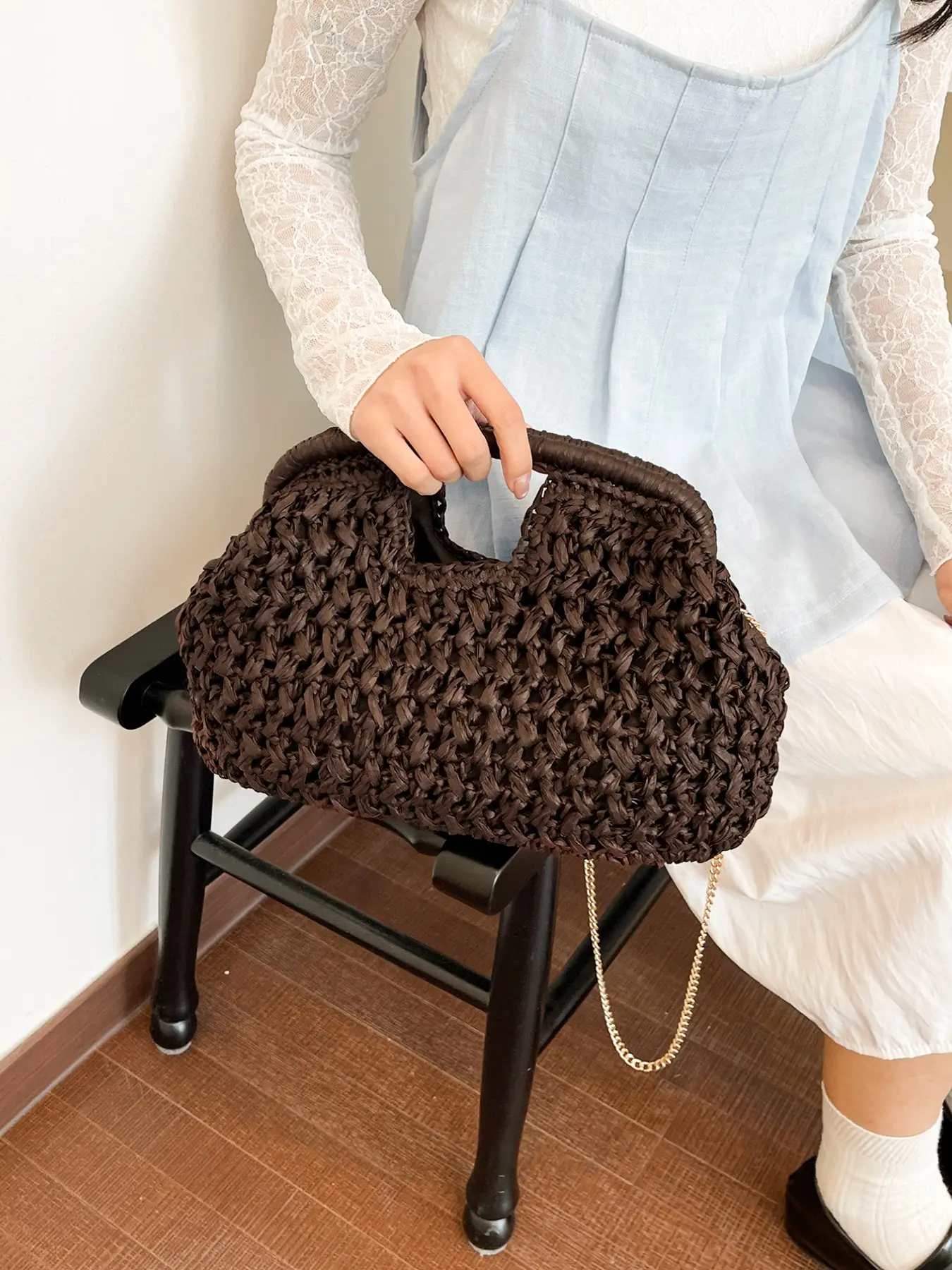 Women's Straw Crossbody Bag, Cloud Shape Weaving Design Shoulder Bag, Fashionable Beach Holiday Bag, Summer Trendy Handbag, Crossbody Purse, Bohemian Straw Bag