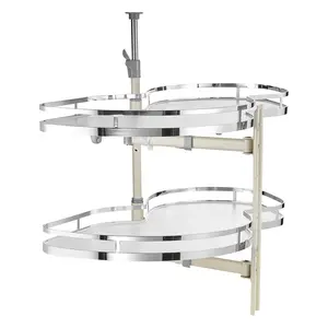2-Tier Swing Right Blind Corner Cabinet Pull-Out Soft-Close Kitchen Organizer With Steel Frame, Easy-Glide Rails, Removable Baskets, Adjustable Shelves, Anti-Slam Mechanism, Ideal for Narrow Kitchens, Corner Cabinet Storage