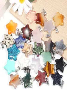 25 Piece Star Stone Pendants Healing Crystal Stones Mineral Gemstones Chakra Beads Random Mix for Necklace Jewelry Making Unique Crystals