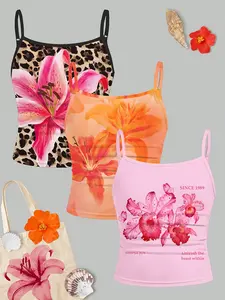 3-piece set - Fashionable and versatile pleated waist tank top for teenagers and girls, suitable for summer and daily versatility