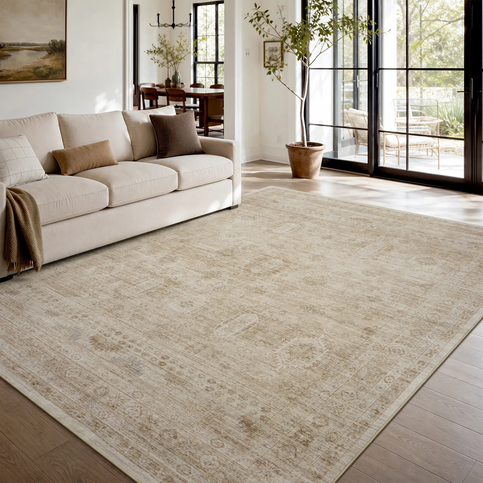 [NEW] MontVoo Modern Area Rug, Soft Neutral Design, Washable Non Slip Low Pile Carpet for Living Room, Bedroom, Dining Room,back to school,dorm essentials,home decor,home essentials
