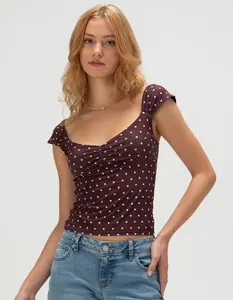 TILLYS Butter Soft Polka Dot Womens Cap Sleeve Cinch Front Top