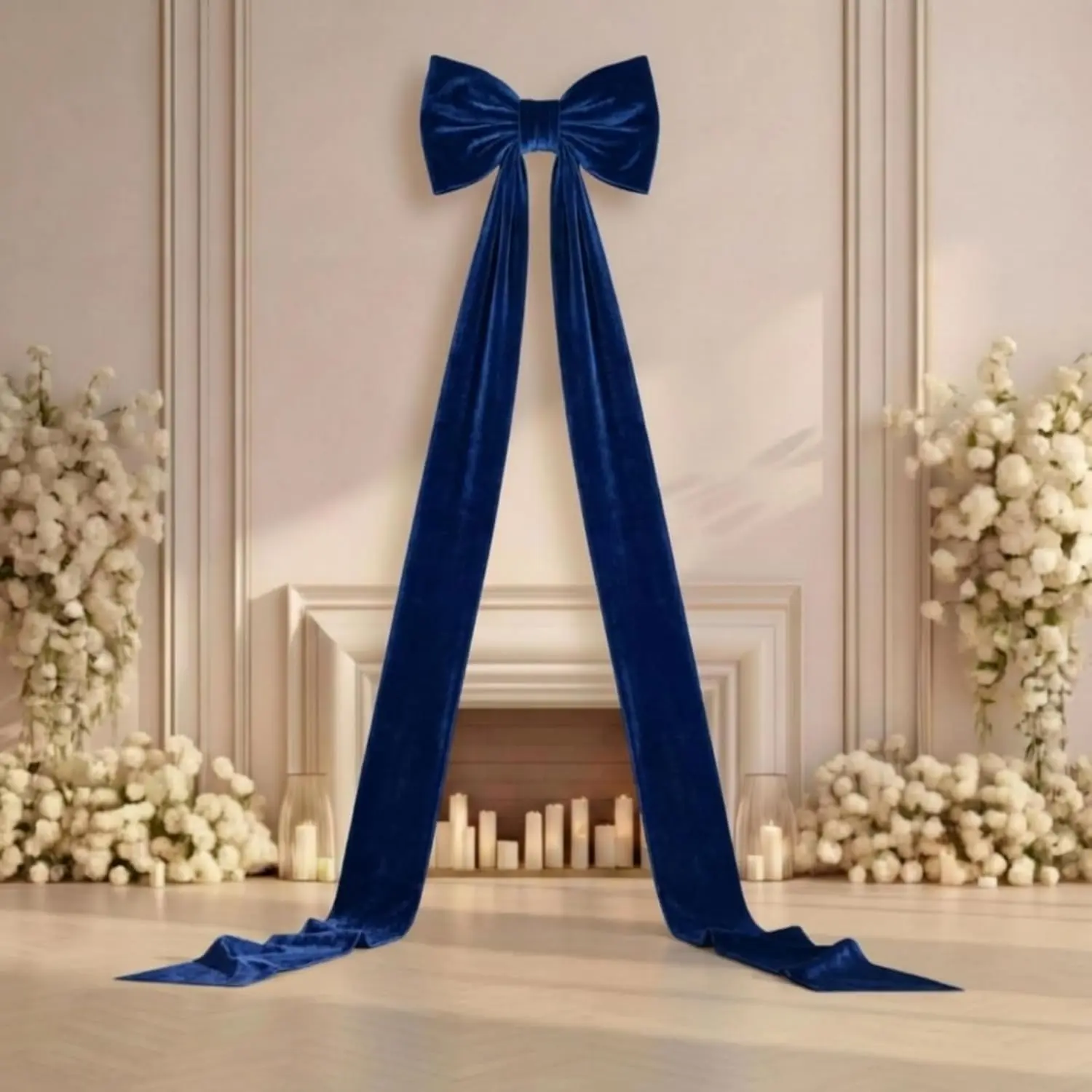 Canlierr Giant Wall Bow Decorations 90x18 Inch Oversized Large Velvet Bow Decorative for Room Wall Backdrop Party Birthday Baby Shower Decor Front Door Patio Outdoor Wedding Arch Supply(Navy Blue)