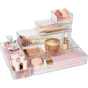 7 count Clear Drawer Organizers Bins, 4-Size Stackable Makeup and Vanity Drawer Organizer Trays,  Bathroom Drawer Storage Containers for , Office , Kitchen Utensils Gadgets