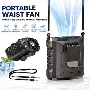 Portable Waist Fan 3000mAh Rechargeable, 4-Speed Wearable Belt Fan with LED Light, Hands-Free Personal Fan for Outdoor Work, Farming, Travel, Fishing, Fathersdaygift, Perfect Gift tiktokshopspringglowup,summervibes outdoorfun