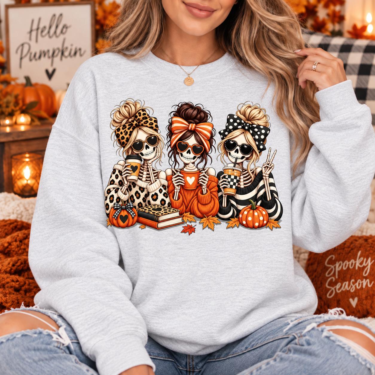 Skeleton Besties Fall Sweatshirt, Funny Spooky Season Shirt, Coffee Sisters Tee, Halloween Best Friend Gift, Cozy Autumn Outfit, Skeleton Friends Apparel, Fall Coffee Lover Gift