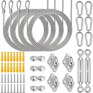 52 Pcs Shade Sail Hardware Kit, 304 Stainless Steel Hardware Accessories Set for Rectangle Triangle Canopy and Outdoor Garden Patio(Including 5.5 Inch Turnbuckle, 78.7 inch Wire Rope)