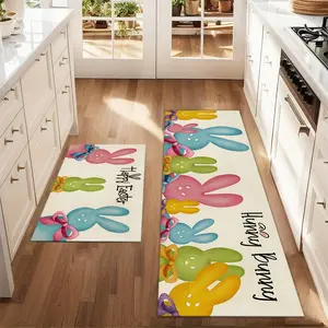 2Pcs Rabbit Sketches Easter Floor mat set including farmhouse kitchen Rug dining room flooring laundry room decorative carpet mat