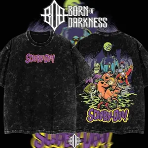 BornOfDarkness-MCU Scooby-Doo x Horror Classic 2-side Acid Washed Graphic tshirt, vintage shirts,Vintage Washed Oversized Tee, Retro Cartoon ,90s graphic tees,comic shirt,90s Graphic T-shirt graphic tees,men gifts, comic fan,Dailywear,Comic tshirt E37 O29