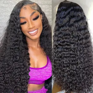 Deep Wave 13X6 Lace Front Wigs Human Hair Wigs Transparent Pre Plucked Deep Curly Lace Frontal Wigs Human Hair Lace Front Wigs 180% Density Natural Color