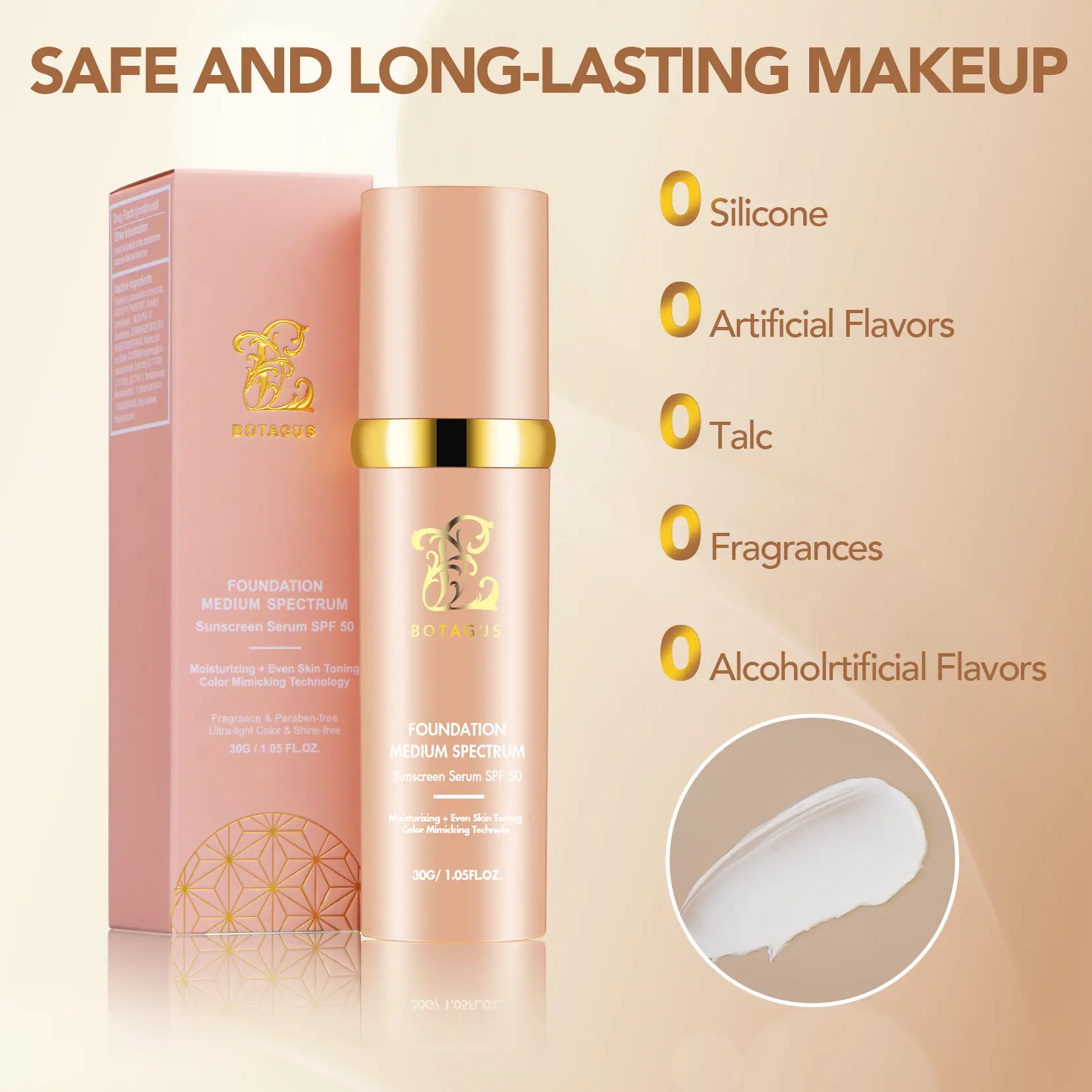 BOTAGUS Foundation 4 in 1-Medium Spectrum,4 in 1-Light Spectrum，4 in 1 Foundation Liquid，Liquid Foundation for Flawless, Natural Looking Finish,Protecting from Sun with SPF50; for  Concealer Cosmetic Lightweight Makeup，Longwearing & Waterproof for Makeup