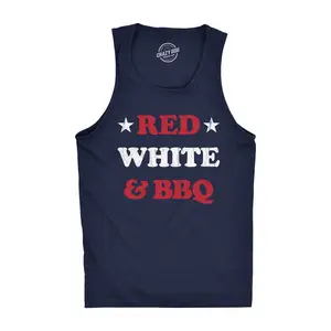 Mens Red White and BBQ Fitness Tank Funny Patriotic Barbecue Text Shirt for Guys Funny Workout Shirt for Men with Plus Sizes Patriotic Tank Top for Men Funny Food Sleeveless Tee Novelty Tank Tops for Guys Navy