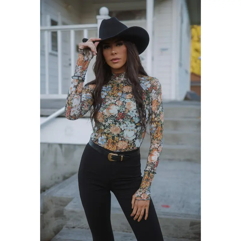 Flower Applique Mesh Long Sleeve Knit Top Proper Black - TikTok Shop