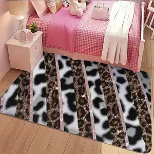 1pc Cow Print Leopard Pattern Floor Mat, Sweet Cool Girl Style Bedroom Bedside Rug, Indoor Tufted Carpet, 500g Weight, Animal Print Rug