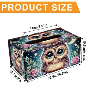 Owl Pattern DIY Diamond Arts Colorful Painting Kit without Frame, Tissue Box, DIY Decorative Art Craft for Home Living Room Dining Room