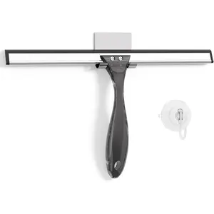 Amazerbath Shower Squeegee for Glass Doors, All-Purpose Squeegee with Suction Hook & Adhesive Hook, Squeegee for Shower Glass, Windows, Mirrors, Tiles and Car Windows - 12 Inches, Clear Black AmazerBath