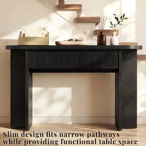OMCHOM 55” Accent Console Table with Front Apron, Minimalist Style Entrance Table, Open Storage Sofa Table for Entrance, Hallway, Living Room, Bedroom, Dining Room, Corridor, Black