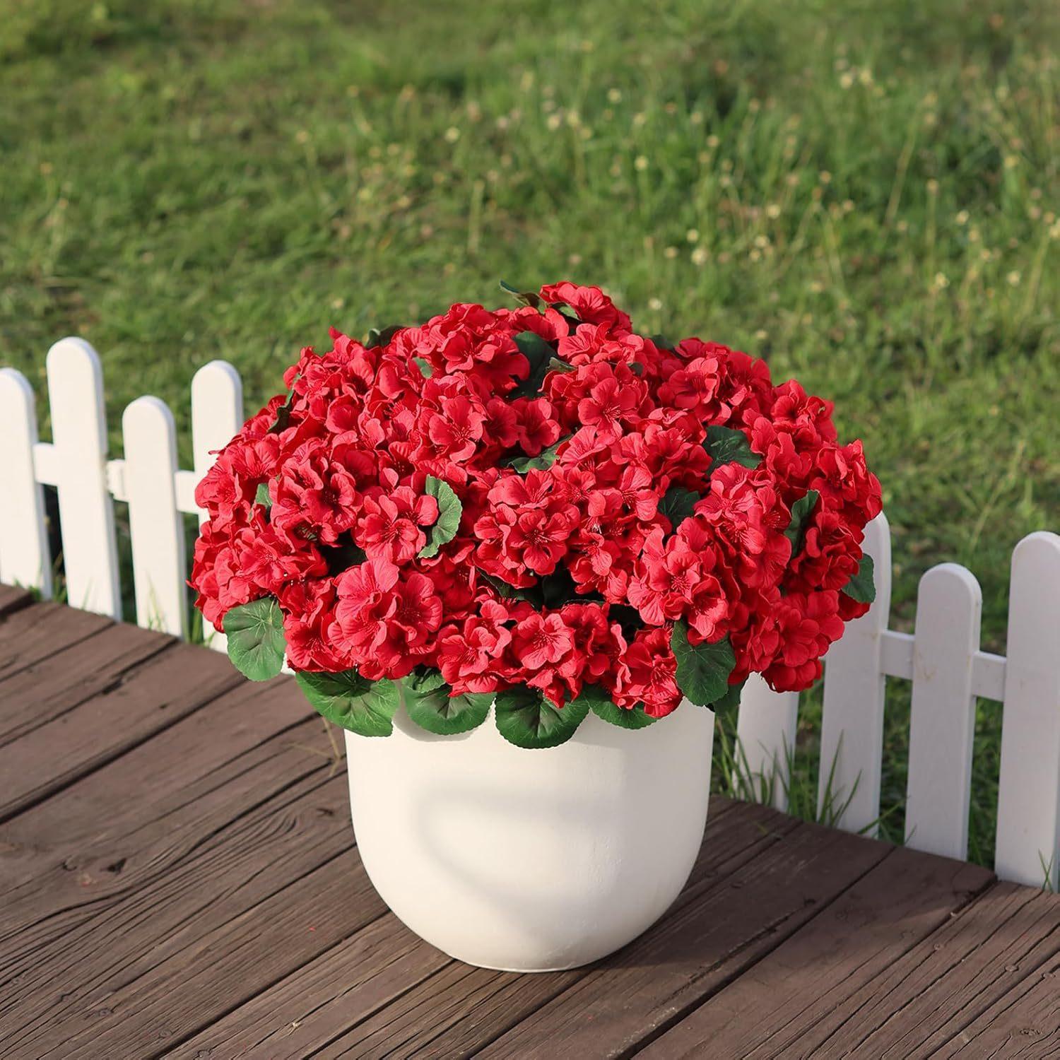 8 pcs /12 pcs /24 pcs of outdoor artificial geraniums, artificial plant UV resistant plastic flowers, used for indoor, outdoor, courtyard, hanging flower pots, porch, window home decoration
