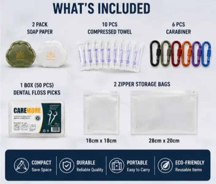 Outdoor Lightweight Disposable Hanging Towel Set for Camping, Hiking, Compact, 21 Pieces, Aluminum Alloy, Traveling