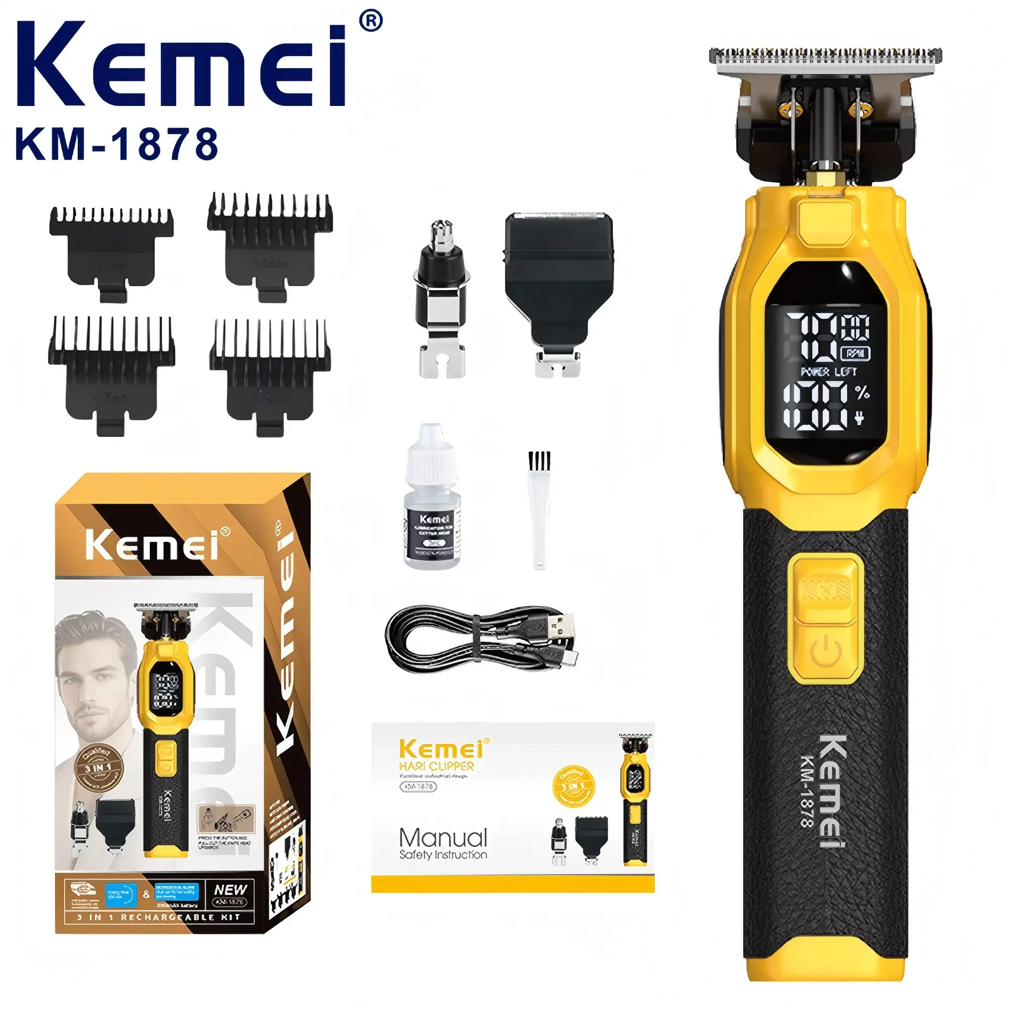 3-Piece Professional Blonde Hair Clipper & Trimmer Kit for Men - USB-Rechargeable Barber Set Featuring LCD Display, Adjustable Blade Hair Clippers, and Professional Men's Trimmer Brush Carbon split end trimmer