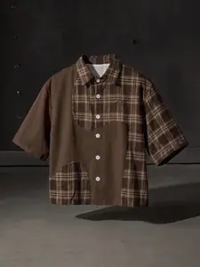 Men's Plaid Blouse, Casual Button Shirt, Casual Loose-Fitting Short Sleeve Shirt, Minimalist H-Type Design, Comfortable Outdoor Fashion