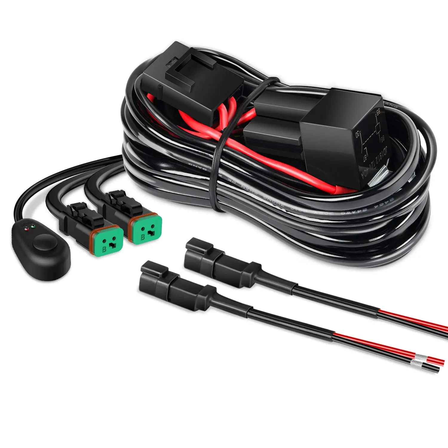 Nilight 10016W DT Wire Harness Kit for LED Light Bars - 12V On/Off Switch, Power Relay, Blade Fuse, 2 Leads Circuit Protection Lighting Accessories, Led Lighting Control Installation