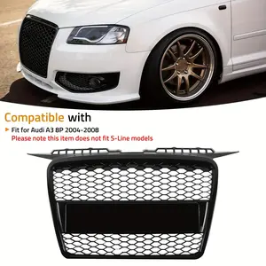 FOR AUDI A3 8P S3 04-08 RS STYLE GLOSS BLACK HONEYCOMB RADIATOR BUMPER GRILLE