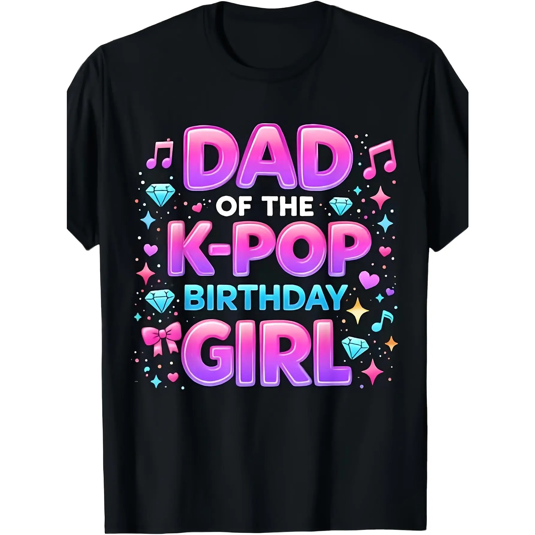 [100% Cotton] 100% Cotton Dad Of The K Pop Birthday Girl Tees Dad of The K Pop Birthday Girl Party Matching Family Cute T-Shirt Men Medium Black Same Style for Men and Women 2026 Summer Short-sleeved Printed T-shirt 180G