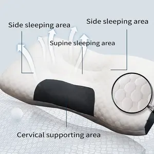 3D Knitted Cotton Massage Pillow with Cervical Supporting Area for Side & Supine Sleeping Comfort