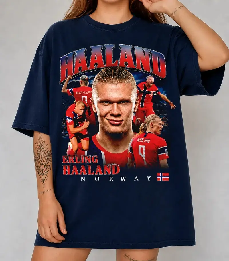Erlingg Haalandd Shirt Vintage Graphic Tee, Norway Soccer Shirt, Football Fan T-Shirt, Retro Bootleg Oversized Unisex Shirt, Soccer Gift