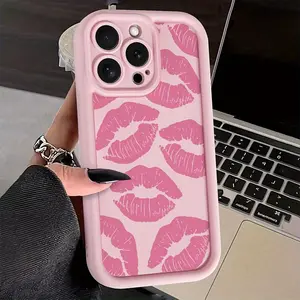Pink Lip Print TPU Anti-Fall Full Cover Precision Protection TPU Case for iPhone 17 Pro Max 16 16e 15 14 Plus 13 12 Mini 11 Air X XS Straight Edge Drop-Resistant Rugged Durable Cover Shell Valentine's Day Gift 2D printing