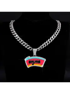 Red and white enamel NBA basketball team full diamond men's necklace pendant, personalized hip-hop Cuban necklace