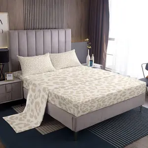Beige Leopard Bed Sheets Sets Safari Cheetah Bedding Set Animal Print Bed Sheet Set 16-Inch Deep Pockets