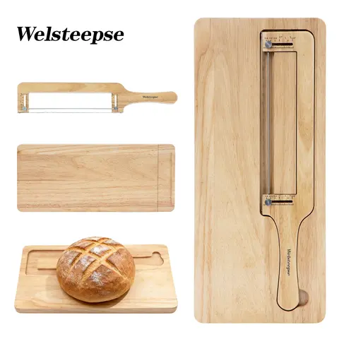 WELSTEEPSE 2-in-1 Compact Kitchen Knife & Block Set - Stainless Steel Adjustable Thickness Serrated Blade Knife with Palmfit Handle, Non-Slip Natural Rubberwood Chopping Board with Magnetic Storage, Durable Eco-Friendly Aesthetic Baker Gift for Thin Cuts
