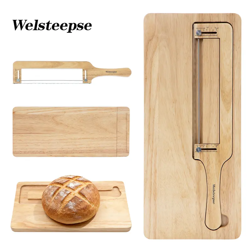 WELSTEEPSE 2-in-1 Compact Kitchen Knife & Block Set - Stainless Steel Adjustable Thickness Serrated Blade Knife with Palmfit Handle, Non-Slip Natural Rubberwood Chopping Board with Magnetic Storage, Durable Eco-Friendly Aesthetic Baker Gift for Thin Cuts