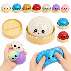 Glitter Dumpling Squishy with Box, Soft Sensory Squeeze Toy for Stress Relief, Mystery Glitter Dumplings Collectible Set