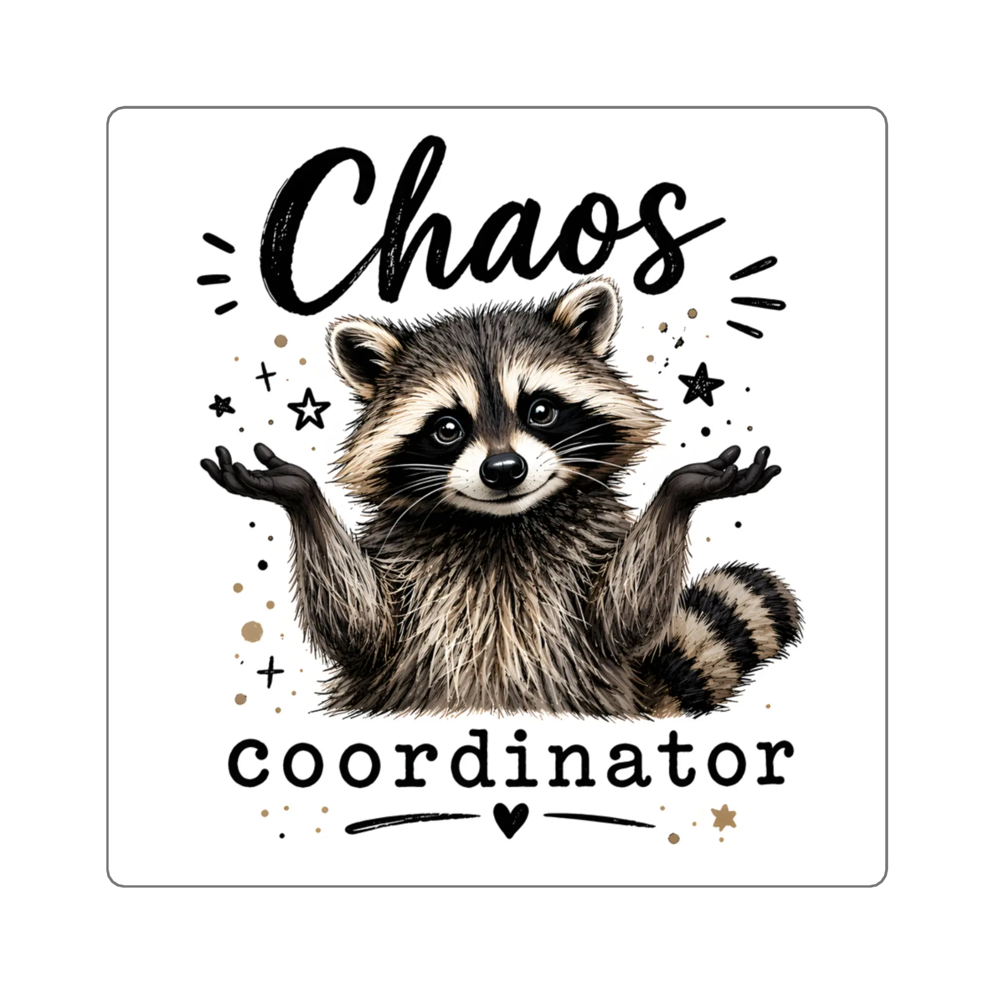 Chaos Coordinator Raccoon Square Die-Cut Stickers - Permanent Adhesive Colorful Paper Decorative Stickers for DIY Scrapbooking, Cute Planner Decals, Permanent Sticker Stickers