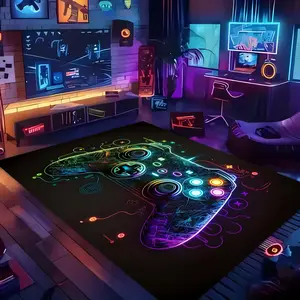 Game Console Pattern Game Room Decor, Creative Glow in The Dark Game Console Design Carpet, Non-slip Floor Mat for Home Living Room Bedroom Abstract Area Rugs, Gaming Rugs