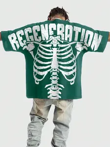 Trendy "REGENERATION" Skeleton Graphic Oversized T-Shirt for Men Loose Fit Streetwear Tee with Skeleton Print Design TikTok Viral Dark Aesthetic T-Shirt Comfy Casual Top for Daily Wear Hip Hop Street Style Outfit Essential